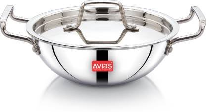 AVIAS AVI3 Triply Kadai with SS Lid Kadhai 20 cm diameter with Lid 1.5 L capacity (Stainless Steel, Induction Bottom)
