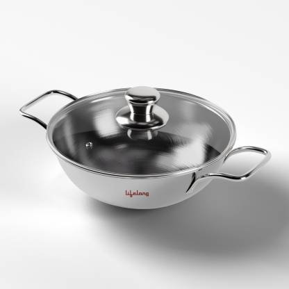 Lifelong Triply LLOTPK22 Kadhai 22 cm diameter with Lid 2 L capacity (Triply, Induction Bottom)