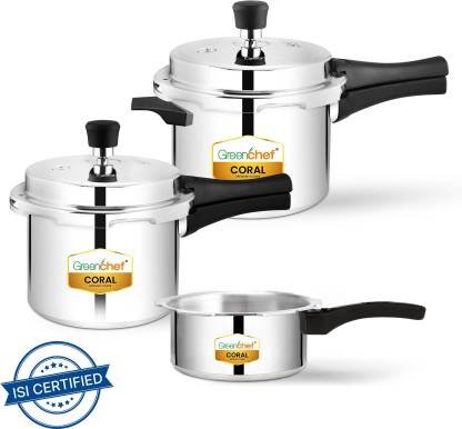 Greenchef Coral Combo 5 L, 3 L, 2 L Outer Lid Pressure Cooker (Aluminium)