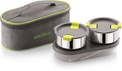 Magnus Olive-3 Steam Lock Airtight Stainless Steel Container Lunch Pack with Soft Pouch 3 Containers Lunch Box (250 ml)