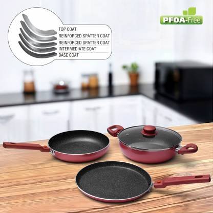 Prestige Omega Festival Pack Induction Bottom Non-Stick Coated Cookware Set (Aluminium, 3 – Piece)