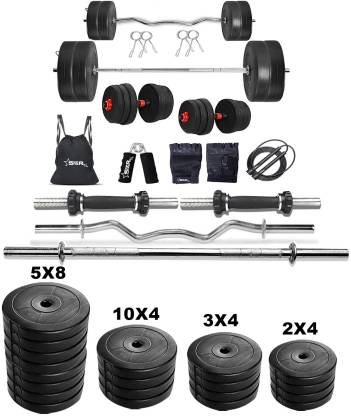 STARX 100 kg Pvc Weight With 3ft Curl, 5ft Straight Rod And Accessories Home Gym Combo