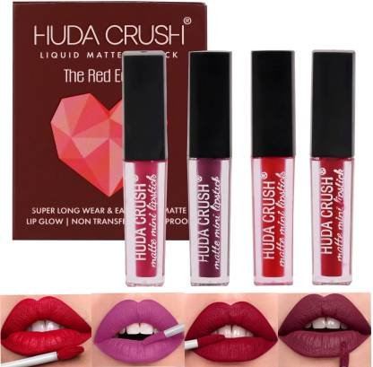 HUDA CRUSH Beauty SuperStay WaterProof Sensational Liquid Matte Red Lipstick Set of 4