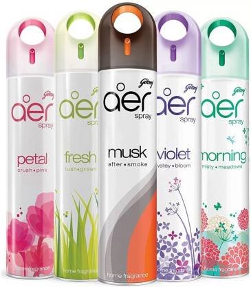 Godrej Aer PETALCRUSHPINK, FRESHLUSHGREEN, MUSKAFTERSMOKE, VOILETVELLYBLOOM, MORNINGMISTYMEADOWS Spray (5 x 240 ml)