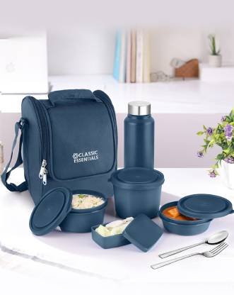 Classic Essentials Supreme Microwave Safe Set of 5 with Bottle|Bag & Cutlery 4 Containers Lunch Box (1250 ml, Thermoware)