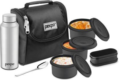 Pexpo Steel Meal Box Ultra With 750 ml Chromo Water Bottle And 1 Spoon 3 Containers Lunch Box (1950 ml)