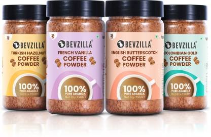 Bevzilla 75 Grams X 4 Flavoured Instant Coffee Powder | Strong Coffee Instant Coffee