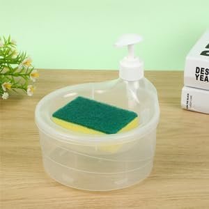 C.HERRY® Dish Soap Dispenser with Sponge Holder for Kitchen 2 in 1 1000ml Transparent PE