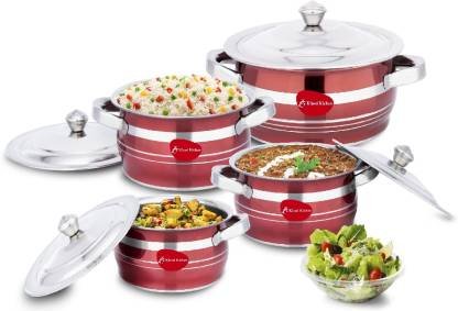 Klassi Kichen by Mahavir Handi with lid Glossy Finish Induction Bottom Cookware Set (Stainless Steel, 4 – Piece)