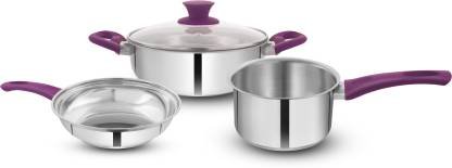 Greenchef Steeliq Soft Touch Induction Bottom Cookware Set (Stainless Steel, 4 – Piece)