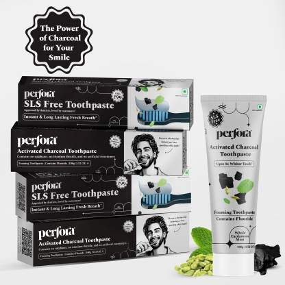 Perfora Activated Charcoal Toothpaste (100g x 2) Cardamom Mint, SLS Free Teeth Whitening Toothpaste