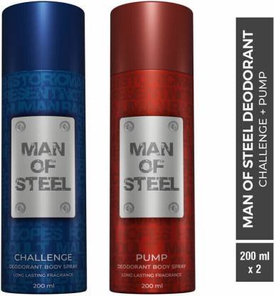 DENVER Combo of Man Of Steel Challenge + Pump Long lasting Deodorant Spray – For Men