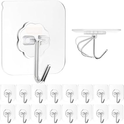Blenka Essence PVC Wall Hooks for Bathroom Accessories Without Drill, Pack of 20, Transparent