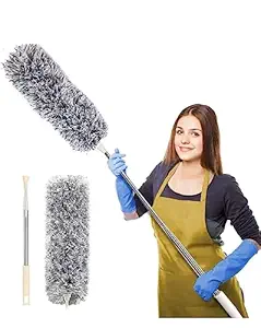 C.HERRY ® Microfiber Feather Duster Bendable & Extendable Fan Cleaning Duster with 100 inches Expandable Pole Handle Washable Duster for High Ceiling Fans,Window Blinds, Furniture