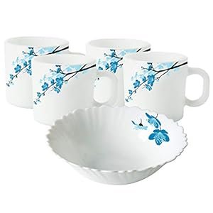 Larah by BOROSIL Opalware Snacks Set – 180ml, 5Pcs, White