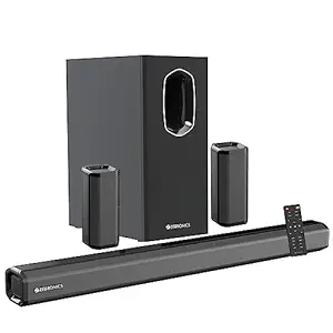 ZEBRONICS Juke BAR 7400 PRO 5.1 Channel soundbar with 6.5″ subwoofer, 180W RMS, Dual Rear Satellites, HDMI (ARC), Optical in, AUX, BT v5.0, USB in, Remote Control,LED Display and Wall Mount(Black)