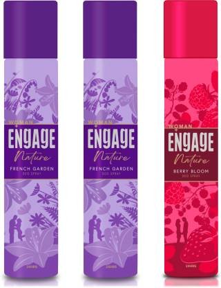 Engage Nature Deo: 2 French Garden & 1 Berry Bloom (150ml X 3) Deodorant Spray – For Women