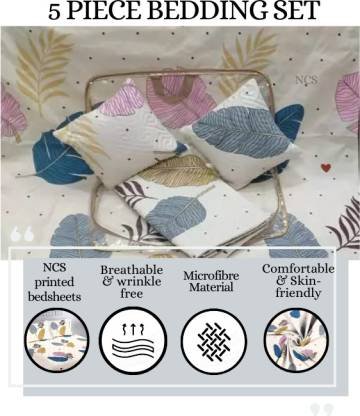 NCS 280 TC Cotton Double Floral Flat Bedsheet (Pack of 1, Cream)