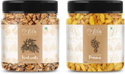 Lila Dry Fruits Green Raisin (250gm) & Walnuts(250gm) Combo | Kishmish Akhrot Combo Cashews, Raisins