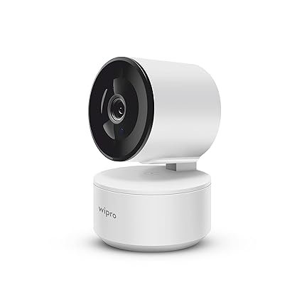 Wipro Smart Wireless Security CCTV Camera | 3 MP 1296p Full HD | AI Powered Motion Detection | Infrared Night Vision | 360° Panorama | Two-Way Communication| Alexa, Google Assistant & App Control, White