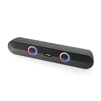 iNFiRe Newly Launched FireBar 16 Pro | 16W Bluetooth Soundbar Upto 10 Hours Playback with Multicolour RGB Lights, BT 5.4/FM Radio/Aux/TF Card/USB | Soundbar for Phone/TV/Laptop/Tablets (Black)