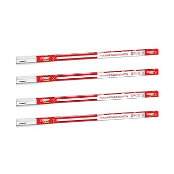Eveready 20W LED Batten | Ultraslim | Highly Efficient | 100lm/W | Fire Retardant PC Body | Lasts Upto 25000 Hours | Pack of 4 | 4kV Surge Protection | BIS Approved | White, Cool Day Light