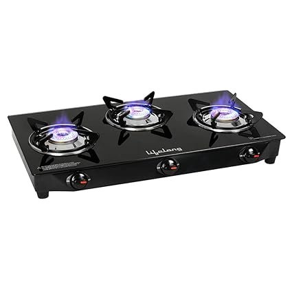 Lifelong 3 Burner Gas Stove Top for Kitchen – Manual Ignition Cooktop Modern Glass Stove for Modular Kitchen