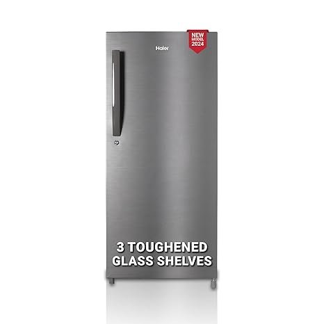 Haier 190 L, Direct Cool, Single Door, 4 Star Refrigerator with Toughened Glass Shelves, Large Vegetable Box (DAZZLE STEEL, HED-204DS-P)
