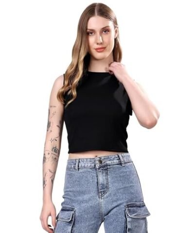 London Hills Women’s & Girls’ Solid Crop Tank Top || Slim fit Tank top || Stretchable Crop top || Rib Tops for Women || Women Ribbed Tops || Women’s & Girls’ Solid Ribbed Slim Fit Crop Tank Top
