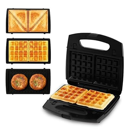 Milton 850W Royal X 3 in 1 Electric Sandwich Maker, Bread Toaster, Panini Press Grill, Waffle Set with Removable Non-Stick Plates, Power Indicators | 1 Year Warranty