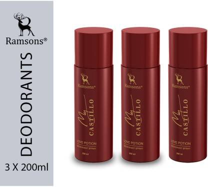 RAMSONS MY CASTILLO LOVE POTION Deodorant Spray – For Men & Women (600 ml, Pack of 3)