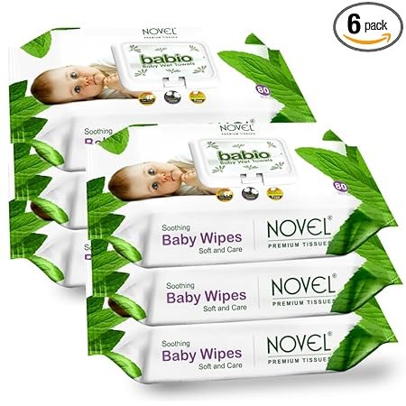 NOVEL Baby Wet Wipes/Pack With Lid (Pack of 6-80 Sheet)