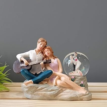 CraftVatika Romantic Love Couple Glass Ball Miniature Statue Showpiece for Gift