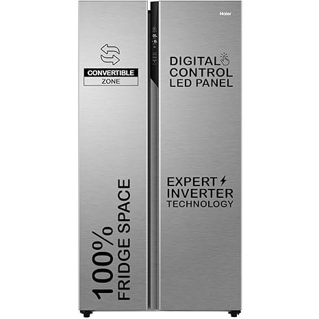 Haier 596 L, 3 Star, 100% Convertible Fridge Space, Expert Inverter, Frost Free Side by Side Refrigerator