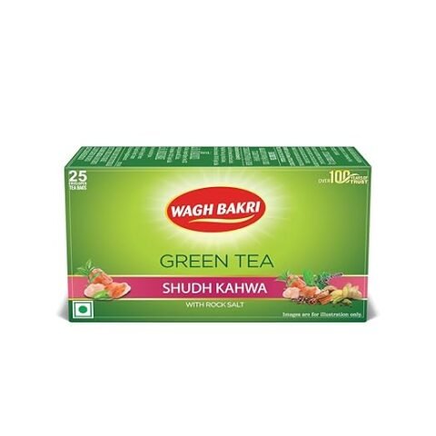 Wagh Bakri Green Tea Shudh Kahwa Tea Bag, 25 Tea Bag*2.5G, 62.5 Grams
