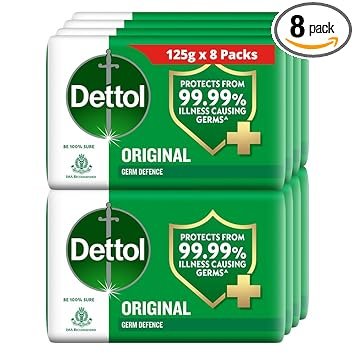 Dettol Original Germ Protection Bathing Soap Bar| Kills 99.99% germs, 125g each (Pack of 8)