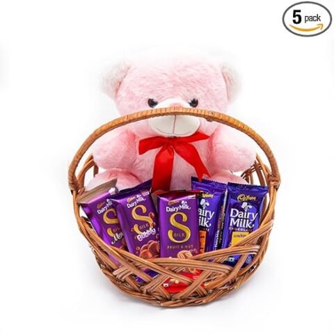 Cadbury Dairy Milk Silk Special Valentine’s Gift Basket with Teddy Bear, 222 g