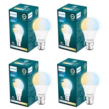 PHILIPS 10-watt LED Bulb | 3 Colors in 1 LED Bulb | Scene Switch Bulb for Home & Decoration | Color: Tunable White, Pack of 4
