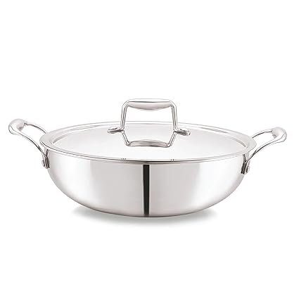 CELLO Tri-Ply 28 cm Stainless Steel Cookware Kadhai with Lid 4.6 LTR