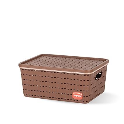 Nayasa Gloria Plastic Rectangular Basket, Medium, Dark Brown, 28 Cm X 21 Cm X 13 Cm (B075Skmr7P)
