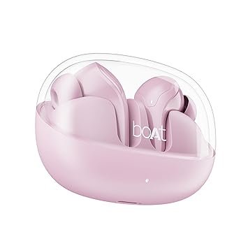 boAt Airdopes 311 Pro, 50H Battery, Fast Charge, Dual Mics ENx Tech, Transparent LID, Low Latency, IPX4, IWP Tech, BT v5.3, Wireless TWS in Ear Earbuds with mic (Lavender Rush)