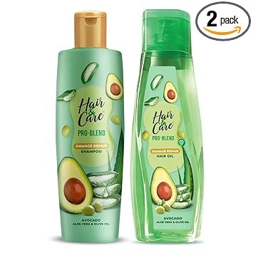 Hair & Care Pro Blend Damage Repair Hair Shampoo+Oil Combo (300ml+300ml) with Avocado, Aloe Vera and Olive Oil