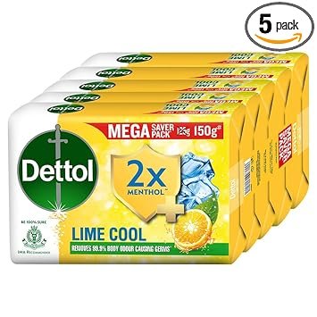 Dettol Lime Cool Bathing Soap Bar with 2x Menthol, 150gm- Pack of 5