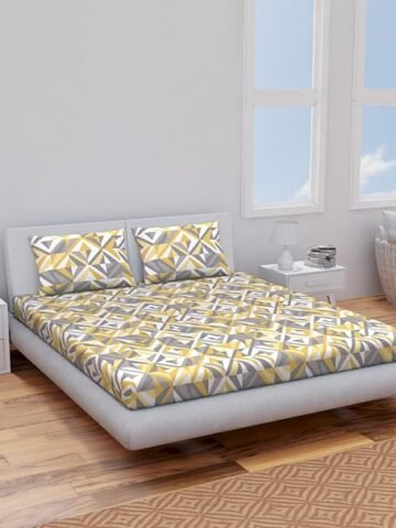 Himeya 100% Cotton Double Size Bedsheet, 120 TC, Soft & Breathable, Skin-Friendly Fabric, & Lightweight, Elegant Design, Easy to Wash, Perfect for Home & Bedroom Decor (Floral Yellow Tan)