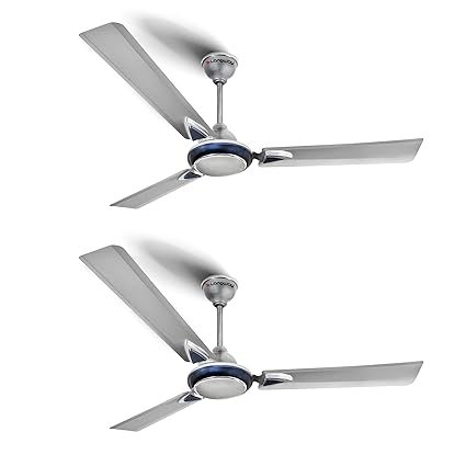 Longway Brezza 1200 mm (48″) Anti-dust, 400 RPM, High Speed 3 Blade Ceiling Fan (Silver Blue,Pack of 2)