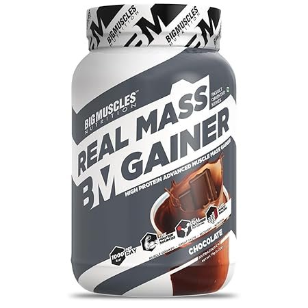 Bigmuscles Nutrition Real Mass Gainer [1Kg, Rich Chocolate] | Lean Whey Protein Muscle Mass Gainer | Complex Carbohydrates, | 1000 Calories | Reduces Muscle Breakdown | Boosts Metabolism