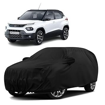 Sulfar 100% Water Resistant Car Body Cover Compatible with Mirror for Tata Punch (Triple Stitched, Full Bottom Elastic, Black)