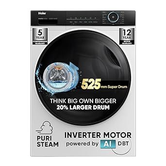 Haier 8 kg 5 Star Super Drum Inverter Washing Machine Fully Automatic Front Load, HW80-IM12929C, White