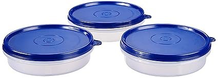 Amazon Brand – Solimo Plastic Lunch Box Set, 190 ml, Set of 3, Blue