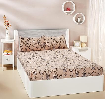 Amazon Brand – Solimo Super Soft Polyester Double Bedsheet with 2 Pillow Covers | 95 GSM (Beige)